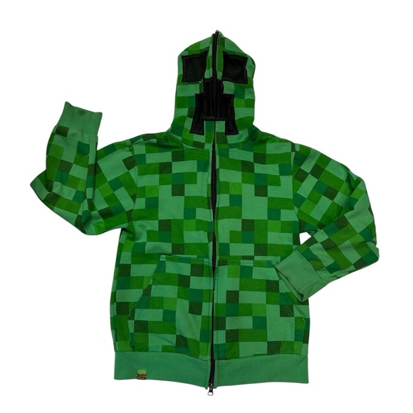 Minecraft Hoodie Youth Small Green Creeper Full Zip Mask Sweatshirt Size M - Picture 1 of 6